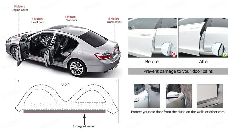 MIZZEO 16Ft Car Door Edge Guards Universal Rubber Car Door Edge Protector U Shape (Black) Seal Strip Compatible with Maruti Suzuki S-Cross - Image 3