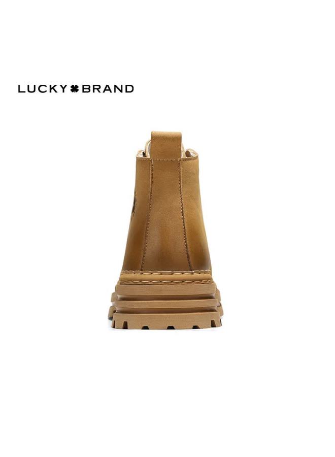 Lucky Brand Martin Boots Women's Clover American Style Qixi Couple Leather Outdoor Hiking Shoes Men's Ly6009 Golden Yellow Size 38 - Image 3