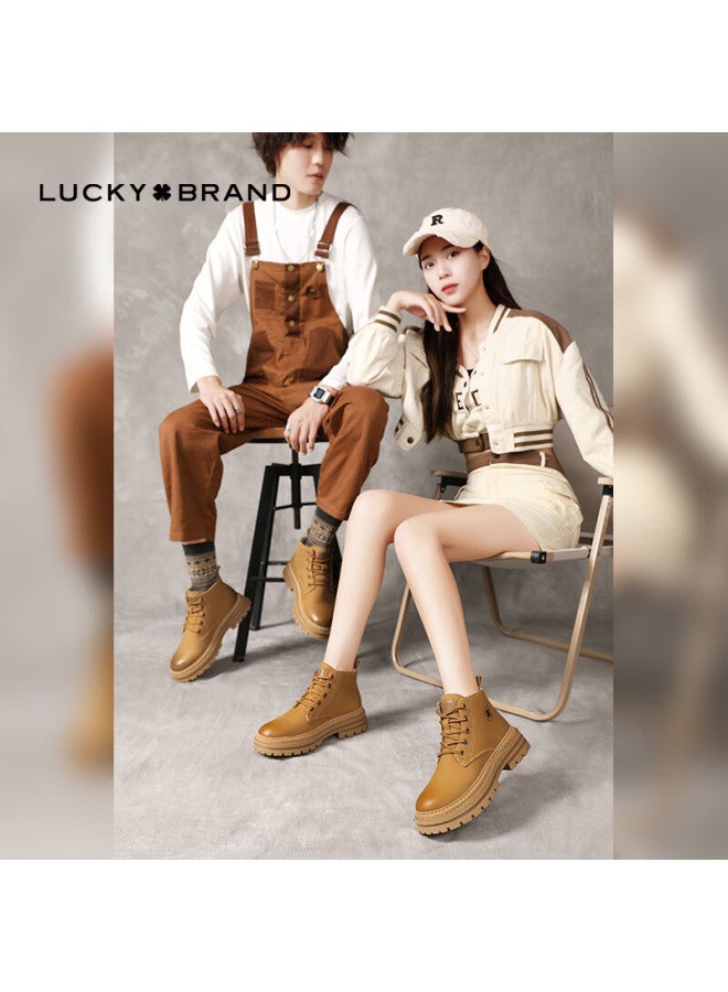 Lucky Brand Martin Boots Women's Clover American Style Qixi Couple Leather Outdoor Hiking Shoes Men's Ly6009 Golden Yellow Size 38 - Image 1
