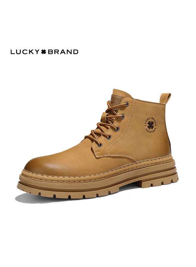 Lucky Brand Martin Boots Women's Clover American Style Qixi Couple Leather Outdoor Hiking Shoes Men's Ly6009 Golden Yellow Size 38 - Image 2