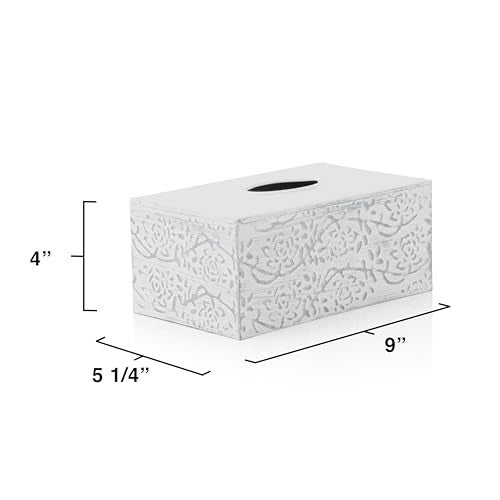 CRAFTSMAN ROAD Modern Farmhouse Decorative Tissue Box Holder - Distressed White, Rustic Metal Design for Bathroom - Image 3