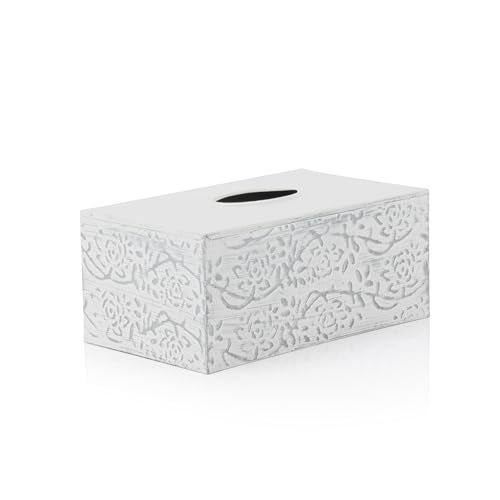 CRAFTSMAN ROAD Modern Farmhouse Decorative Tissue Box Holder - Distressed White, Rustic Metal Design for Bathroom - Image 1