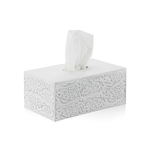 CRAFTSMAN ROAD Modern Farmhouse Decorative Tissue Box Holder - Distressed White, Rustic Metal Design for Bathroom - Image 4