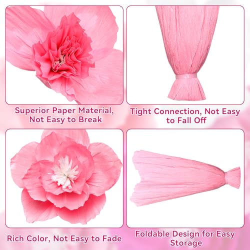 JOLYEAK 5pcs Pink Paper Flowers,3D Tissue Paper Flowers,Artificial Wall Décor Wedding Birthday Backdrop Centerpieces Party Decorations Supplies (Pink) - Image 3
