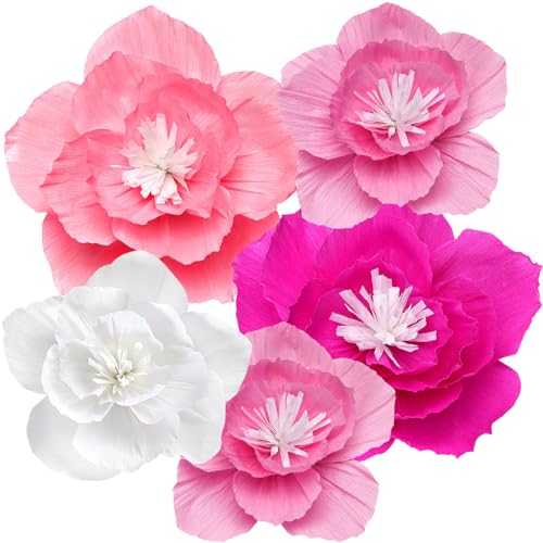 JOLYEAK 5pcs Pink Paper Flowers,3D Tissue Paper Flowers,Artificial Wall Décor Wedding Birthday Backdrop Centerpieces Party Decorations Supplies (Pink) - Image 1