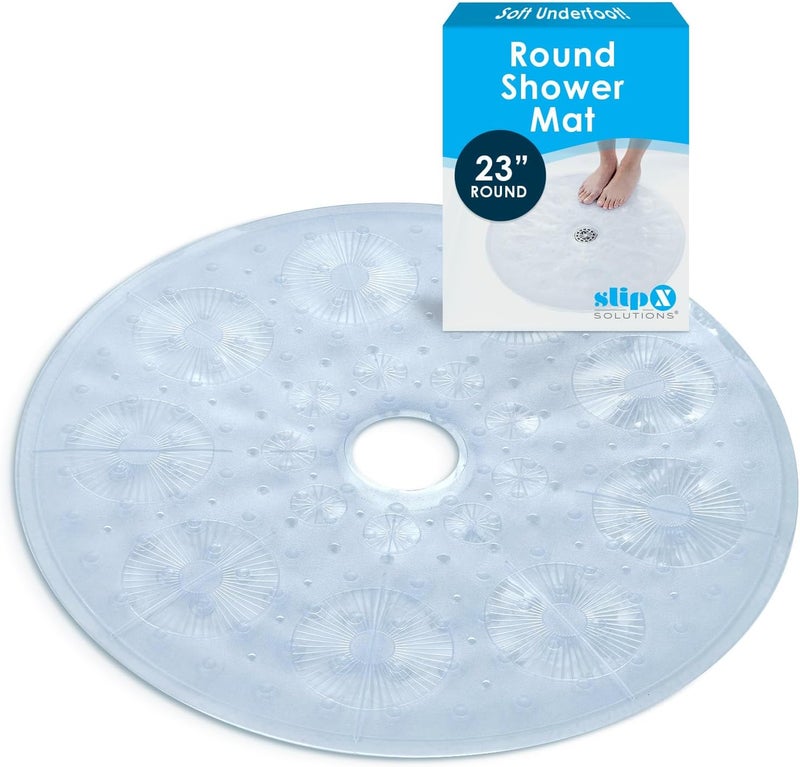SlipX Solutions Clear Round Shower Mat - 23 Inch Non-Slip Bath Mat for Safety and Comfort - Image 1