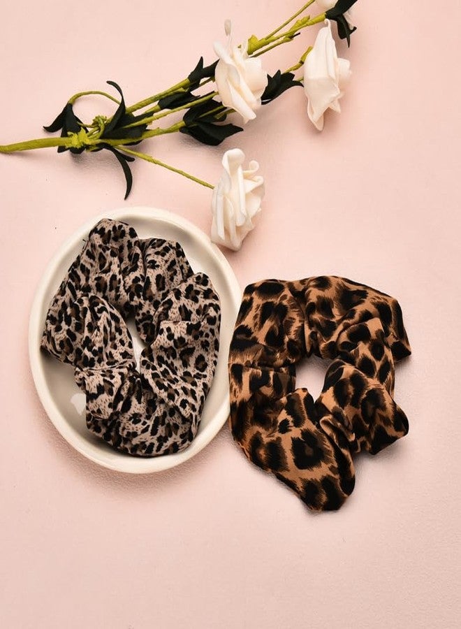 Guqqeuc 2 PCS Leopard Print Hair Scrunchies Satin Hair Bobbles Cheetah Print Scrunchy Hair Ties Elastic for Women Girls Silk Ponytail Holders Soft Hair Bobble Tie for Long Thick Hair Accessories - Image 3