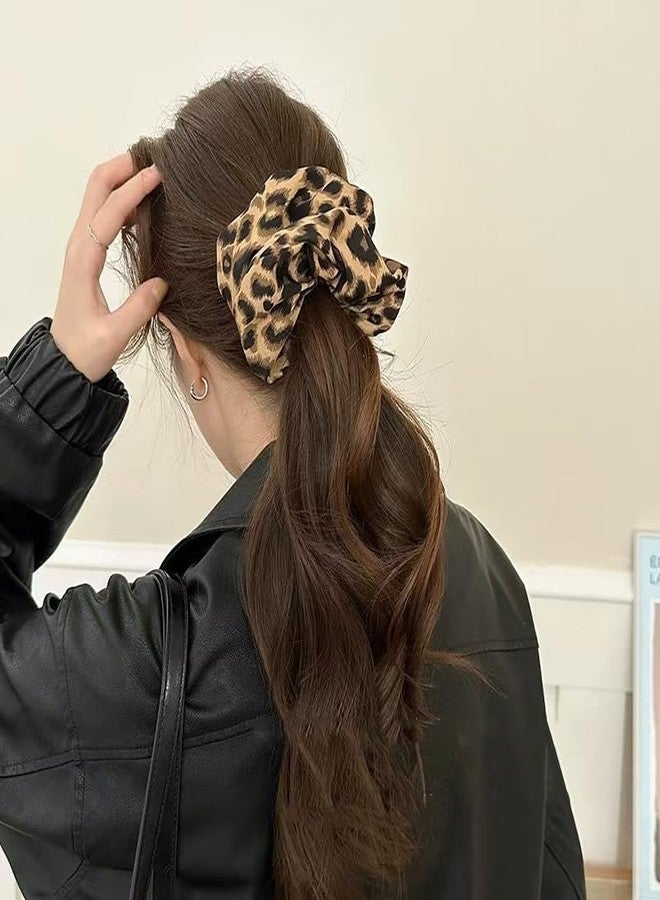 Guqqeuc 2 PCS Leopard Print Hair Scrunchies Satin Hair Bobbles Cheetah Print Scrunchy Hair Ties Elastic for Women Girls Silk Ponytail Holders Soft Hair Bobble Tie for Long Thick Hair Accessories - Image 5