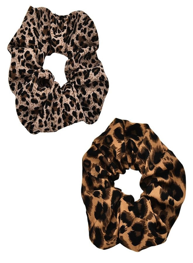 Guqqeuc 2 PCS Leopard Print Hair Scrunchies Satin Hair Bobbles Cheetah Print Scrunchy Hair Ties Elastic for Women Girls Silk Ponytail Holders Soft Hair Bobble Tie for Long Thick Hair Accessories - Image 1