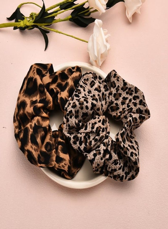 Guqqeuc 2 PCS Leopard Print Hair Scrunchies Satin Hair Bobbles Cheetah Print Scrunchy Hair Ties Elastic for Women Girls Silk Ponytail Holders Soft Hair Bobble Tie for Long Thick Hair Accessories - Image 4