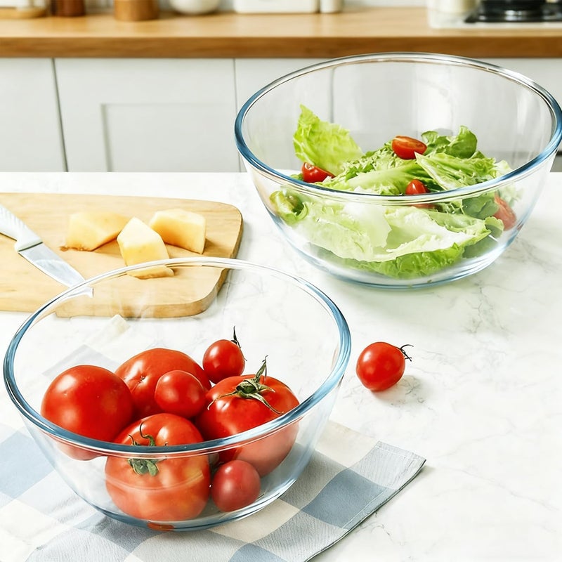 مجموعة أوعية خلط زجاجية بأغطية (2700 مل، 4500 مل)، أوعية سلطة كبيرة، أوعية خلط زجاجية قابلة للتكديس لتوفير المساحة للطهي والخبز والتحضير، آمنة للاستخدام في غسالة الأطباق - Image 2