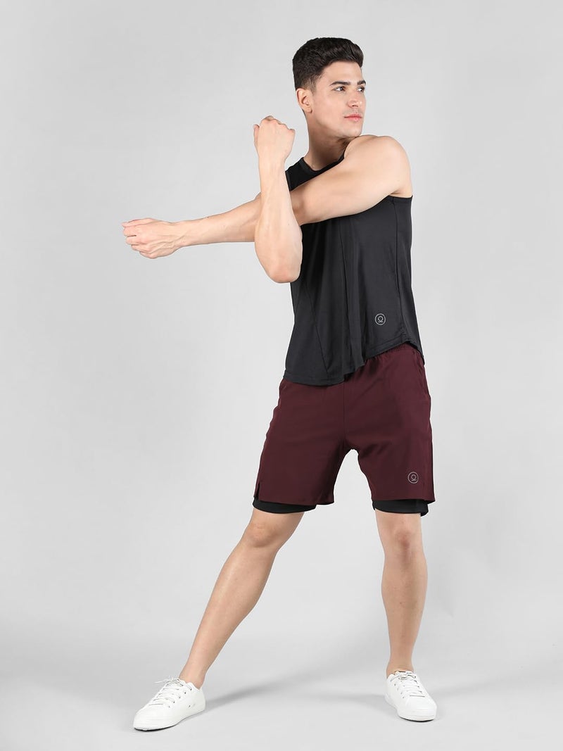 CHKOKKO Double Layered Gym Shorts for Men Workout | Compression Inner Layer with Pockets Across Inner Outer and Back | Dry Fit Sports Athletic wear for Running Jogging or Training WINEBLACK XXL - Image 4
