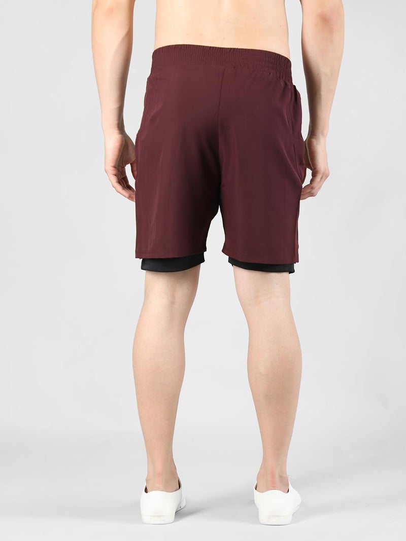 CHKOKKO Double Layered Gym Shorts for Men Workout | Compression Inner Layer with Pockets Across Inner Outer and Back | Dry Fit Sports Athletic wear for Running Jogging or Training WINEBLACK XXL - Image 5