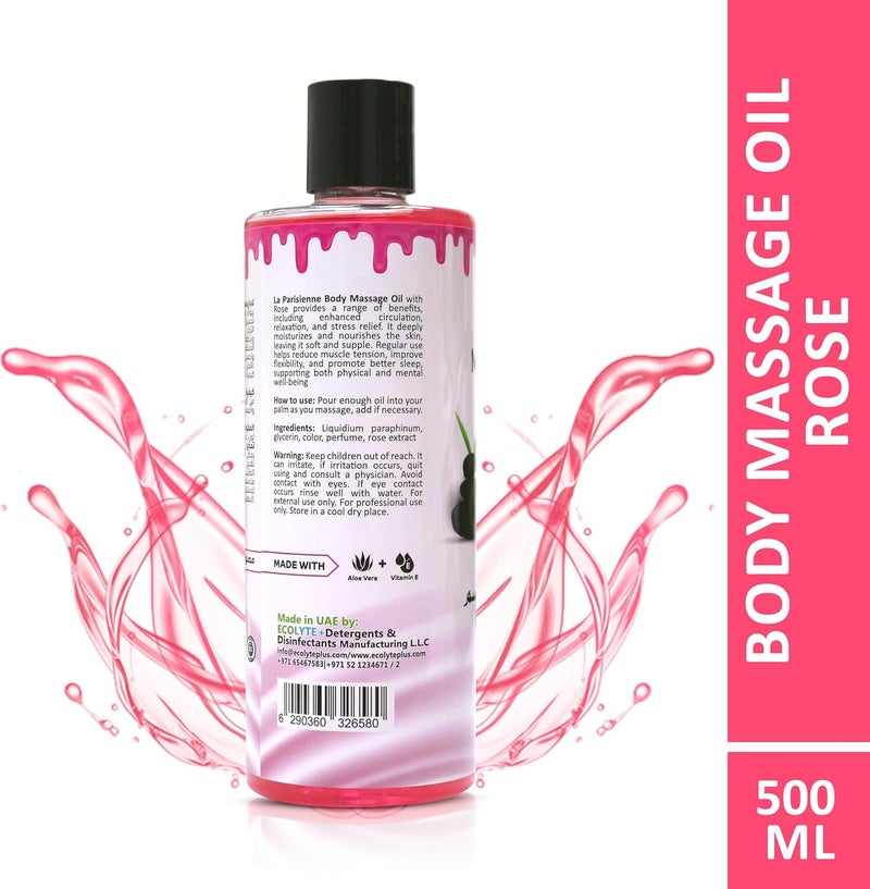 ECOLYTE+ La Parisienne Professional Body Massage Oil with Rose - 500 ml for Enhanced Circulation and Stress Relief - Image 2