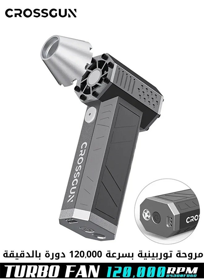 CROSSGUN - Turbo Air Blower, 3-speed motor up to 120,000 RPM with LED light, rechargeable wireless, suitable for electronics, computers, keyboards, and barbecue fans-black - Image 1