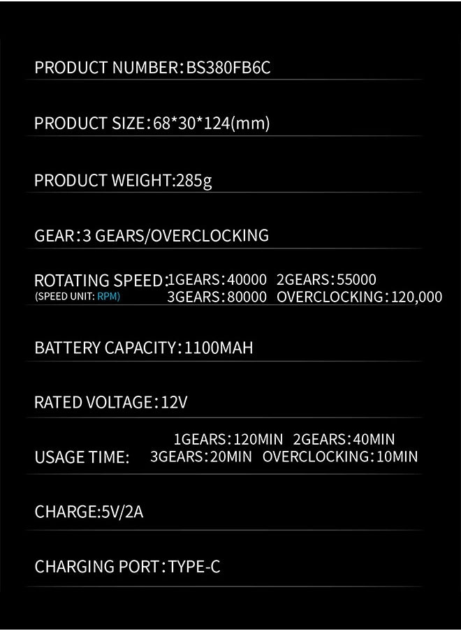 CROSSGUN - Turbo Air Blower, 3-speed motor up to 120,000 RPM with LED light, rechargeable wireless, suitable for electronics, computers, keyboards, and barbecue fans-black - Image 1