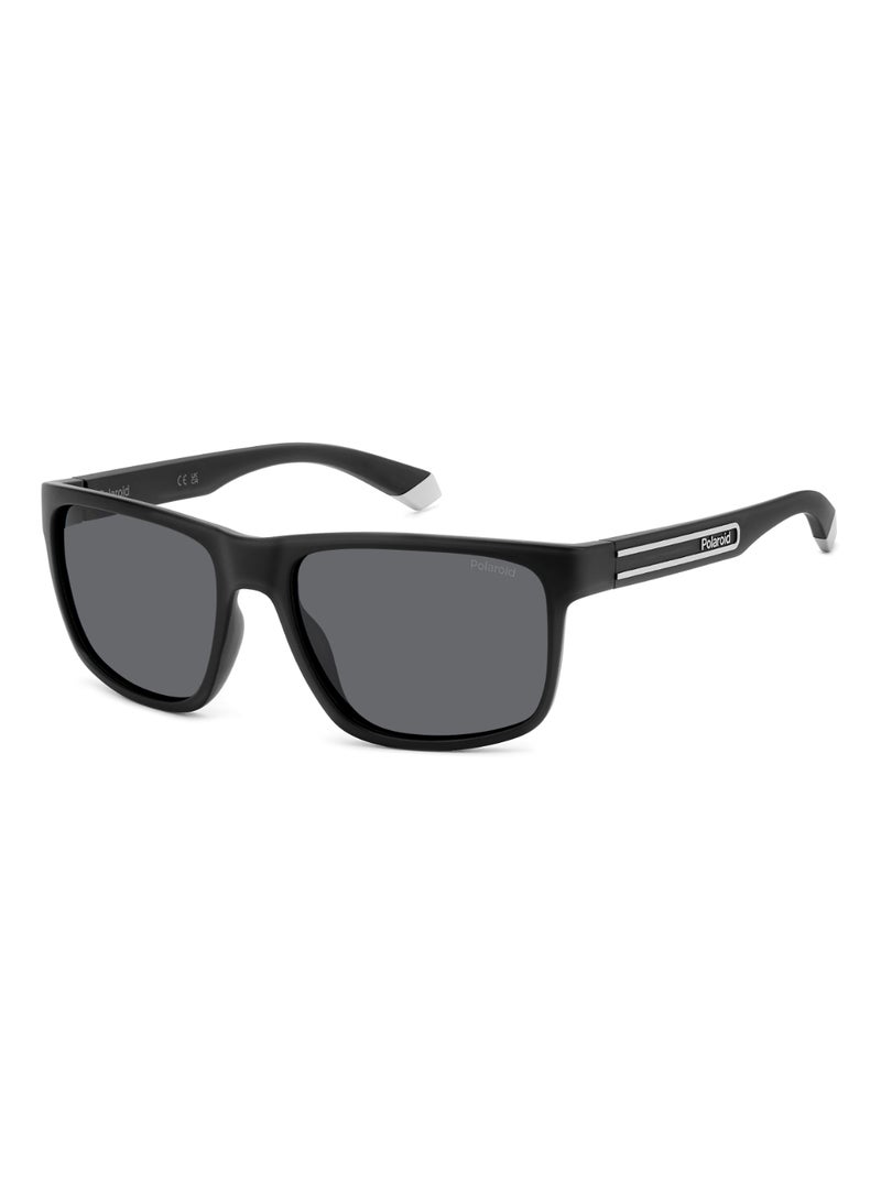 Polaroid Men's Polarized Rectangular Shape  Sunglasses PLD 2157/S GREY 43 - Lens Size: 43 Mm - Mtt Black - Image 1