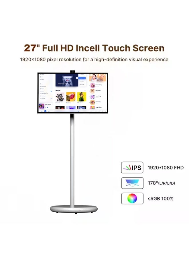 27-inch Android 13 Standbyme Smart TV, 180° rotatable IPS FHD touchscreen tablet, 6G+128G large memory, built-in liftable 4K camera, 100WH battery, 5-6 hours of multimedia and live streaming - Image 5
