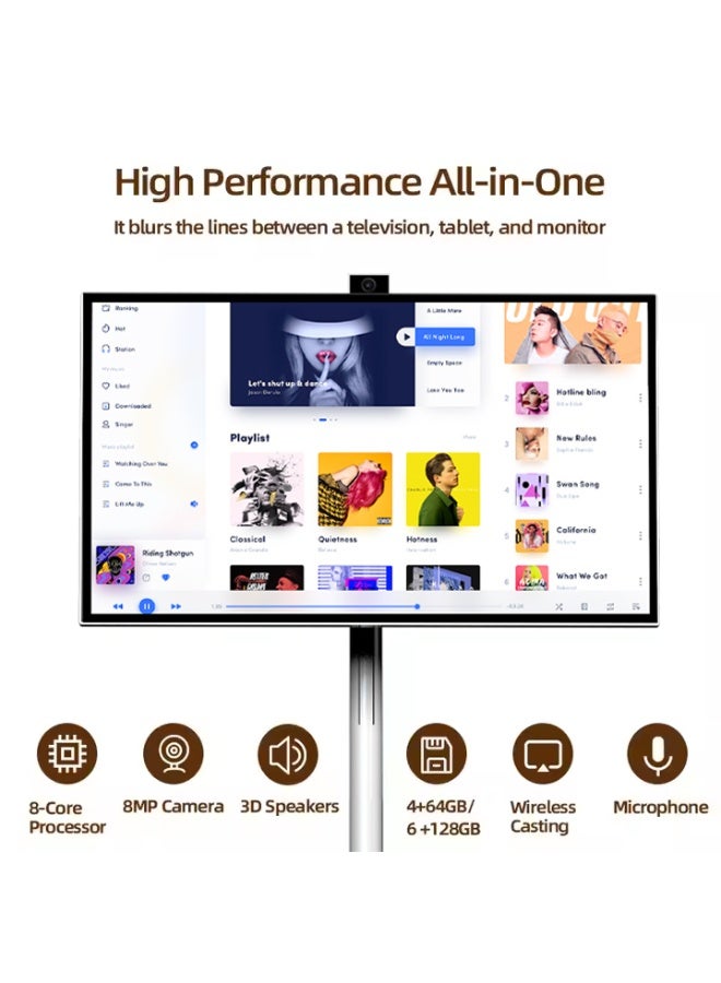 27-inch Android 13 Standbyme Smart TV, 180° rotatable IPS FHD touchscreen tablet, 6G+128G large memory, built-in liftable 4K camera, 100WH battery, 5-6 hours of multimedia and live streaming - Image 3