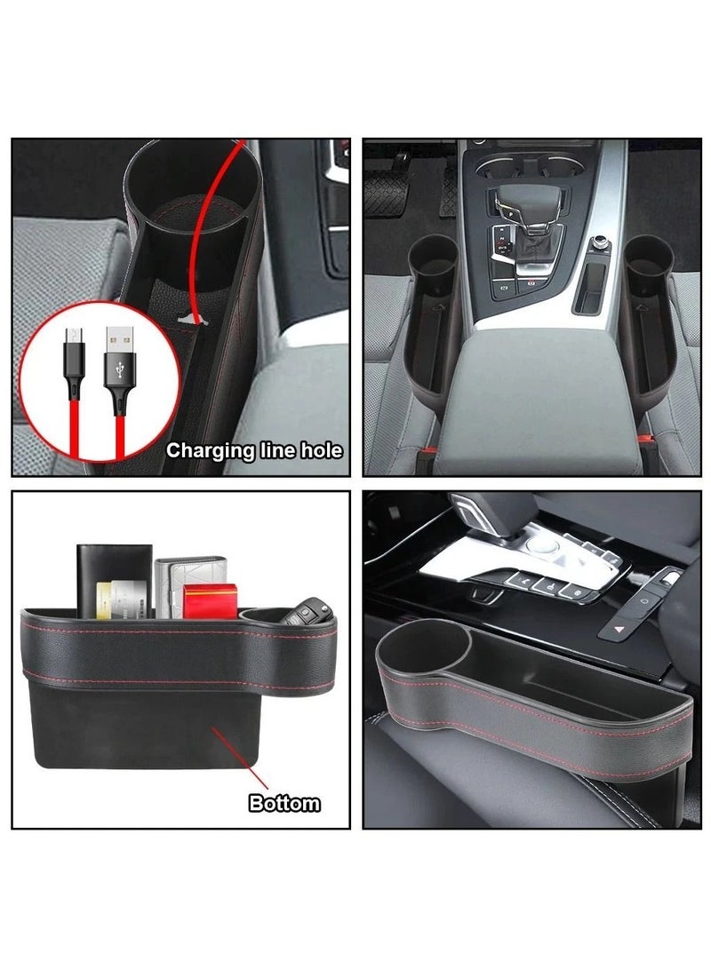 شابية منظم حشو فجوات مقعد السيارة المصنوع من الجلد، مساحة تخزين للمقعد الأمامي للسيارة مع حامل أكواب، صندوق تخزين إضافي على جانب وحدة التحكم في السيارة، مساحة تخزين على جانب المقعد لجانب السائق - Image 3
