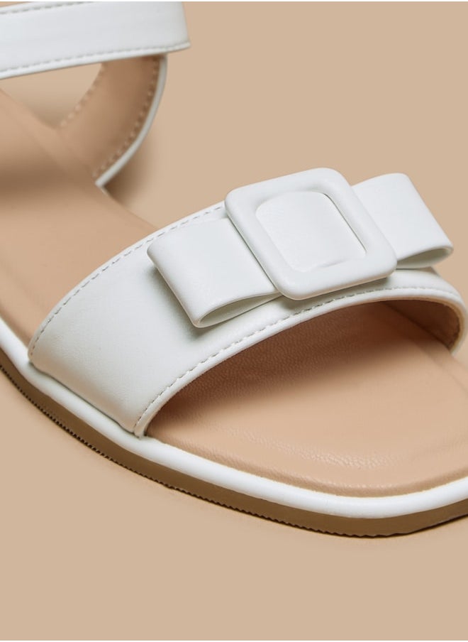Girls Buckle Accent Flat Sandals with Hook and Loop Closure