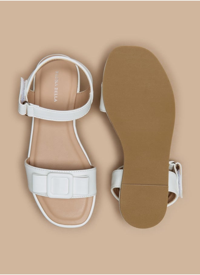 Girls Buckle Accent Flat Sandals with Hook and Loop Closure