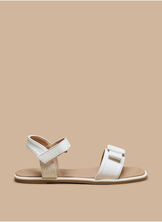 Girls Buckle Accent Flat Sandals with Hook and Loop Closure
