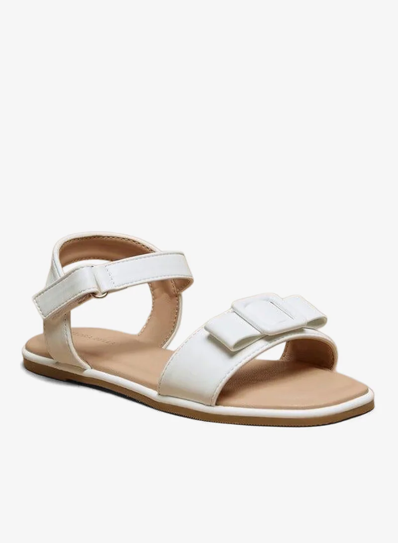 Girls Buckle Accent Flat Sandals with Hook and Loop Closure