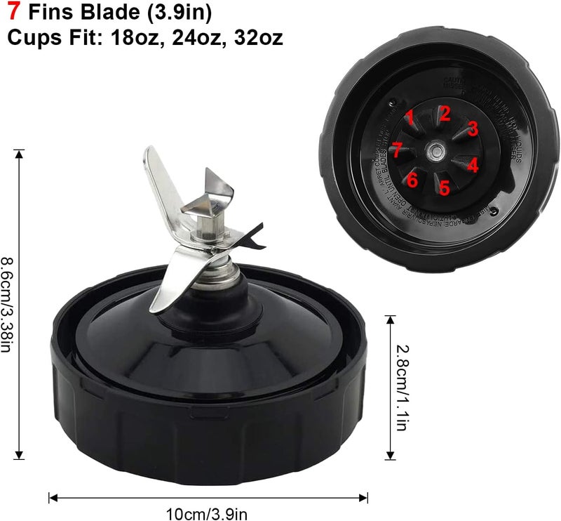 Feilifan 7 Fins Blade for Ninja Blender, Replacement Parts with Silicone Rubber Gaskets Seal Ring Mixer Attachment Compatible with Ninja Auto iQ BL642-30 BL482-30 BL682-30 - Image 2