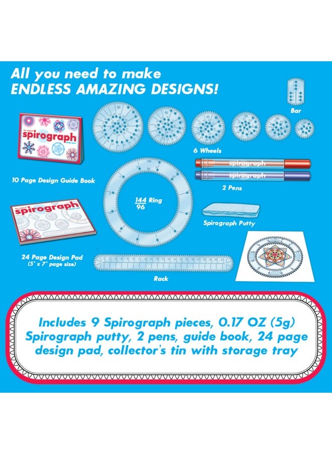 Spirograph Spirograph Design Set Collectors Tin - Arts and Crafts, Kids Toys, Art Supplies, Craft Supplies, Drawing Kit, Spiral Art, Classic Gear Design Kit, Pens, Design Sheet Included, Ages 8 and Up  - Image 2
