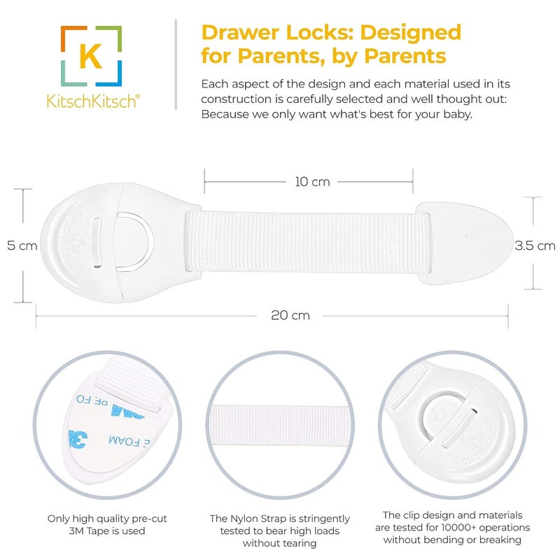 KitschKitsch ® 8pcs Baby Infant Child Proofing Safety Locks Latches Door Cupboard Cabinet Fridge Drawer Locks (White) - Image 4