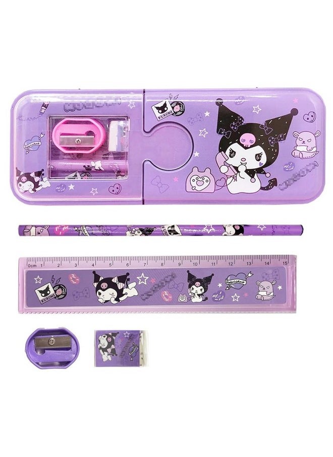 Climberty Climberty® Kuromi Cartoon Pencil Box with Sharpener & Eraser - Double Layer Metal Purple Kuromi Pencil Box, Ideal for School & Birthday Gifts, Cartoon Pencil Childeren's Day Birthday Gift (Purple)  - Image 1