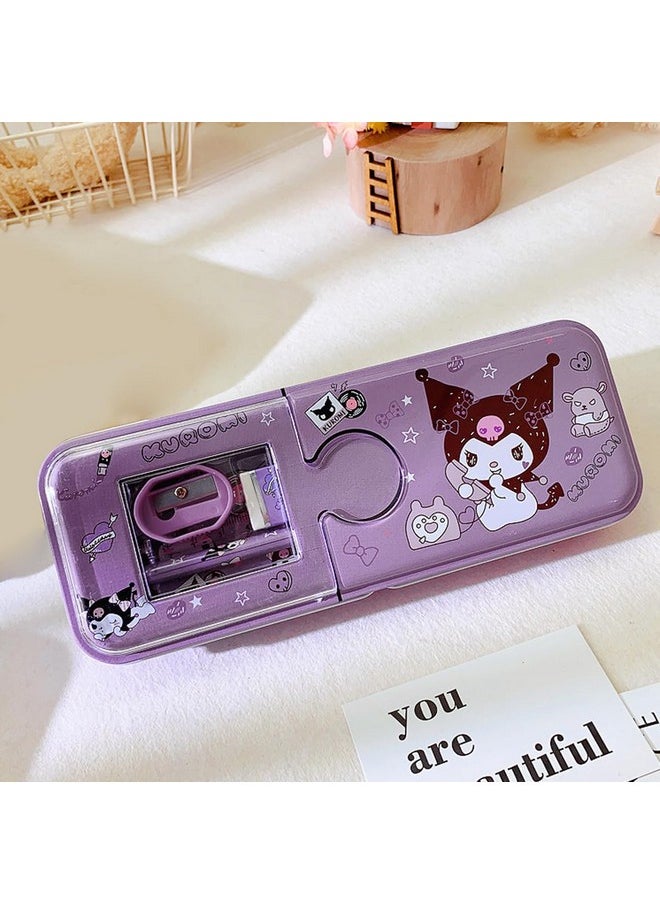 Climberty Climberty® Kuromi Cartoon Pencil Box with Sharpener & Eraser - Double Layer Metal Purple Kuromi Pencil Box, Ideal for School & Birthday Gifts, Cartoon Pencil Childeren's Day Birthday Gift (Purple)  - Image 5