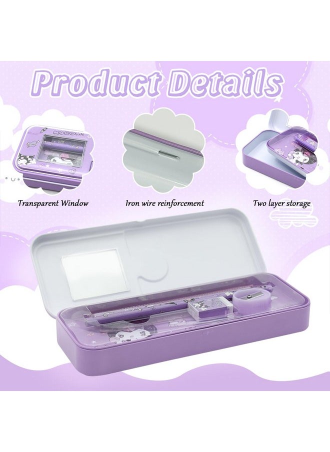 Climberty Climberty® Kuromi Cartoon Pencil Box with Sharpener & Eraser - Double Layer Metal Purple Kuromi Pencil Box, Ideal for School & Birthday Gifts, Cartoon Pencil Childeren's Day Birthday Gift (Purple)  - Image 3