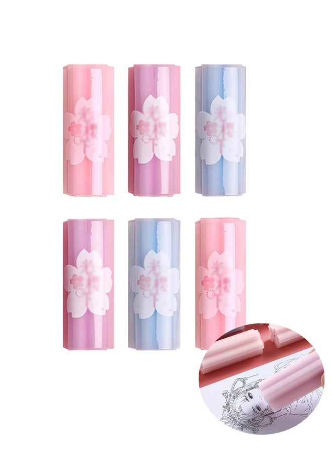 6 Pcs Erasers Cherry Blossoms Eraser Color Pink Blue Sakura Flower Shaped Cylindrical Pencil Erasers Chip Free Creative Cartoon Eraser for Drawing Students Artist School Office Supplies - Image 1