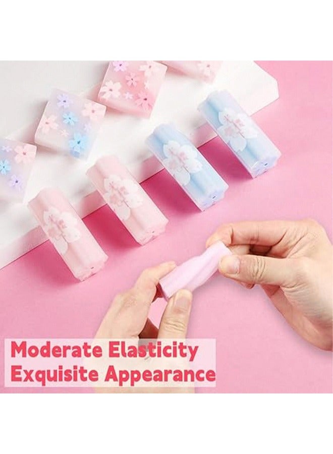 6 Pcs Erasers Cherry Blossoms Eraser Color Pink Blue Sakura Flower Shaped Cylindrical Pencil Erasers Chip Free Creative Cartoon Eraser for Drawing Students Artist School Office Supplies - Image 5
