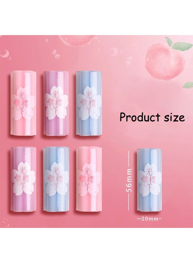 6 Pcs Erasers Cherry Blossoms Eraser Color Pink Blue Sakura Flower Shaped Cylindrical Pencil Erasers Chip Free Creative Cartoon Eraser for Drawing Students Artist School Office Supplies - Image 2