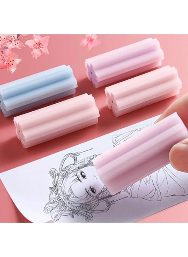 6 Pcs Erasers Cherry Blossoms Eraser Color Pink Blue Sakura Flower Shaped Cylindrical Pencil Erasers Chip Free Creative Cartoon Eraser for Drawing Students Artist School Office Supplies - Image 4