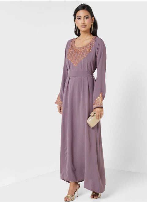 Embroidered Belted Jalabiya