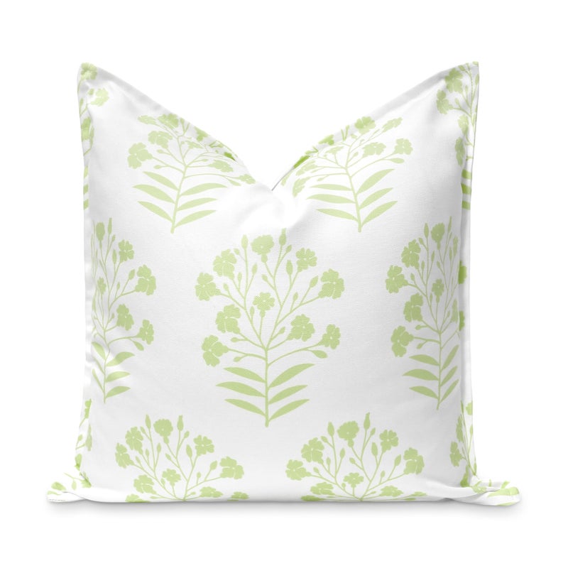 Hofdeco Premium Coastal Patio Indoor Outdoor Throw Pillow Cover Only, 20"x20" Water Repellent for Backyard, Couch, Green Print Floral - Image 1
