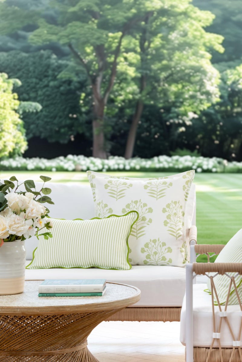 Hofdeco Premium Coastal Patio Indoor Outdoor Throw Pillow Cover Only, 20"x20" Water Repellent for Backyard, Couch, Green Print Floral - Image 2