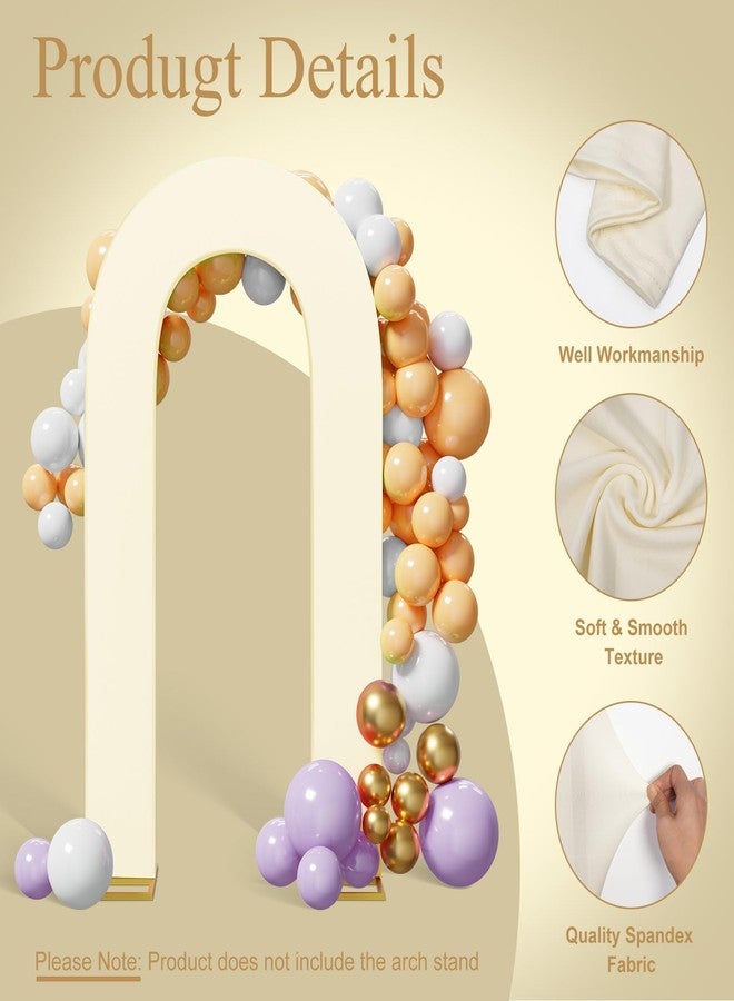 Peomeise 7.2Ft Spandex Open Arch Backdrop Cover，U-Shaped 2-Sided Cover，Round Top Chiara Stand Cover For Birthday Party Wedding Ceremony Baby Shower Decoration，Beige - Image 3