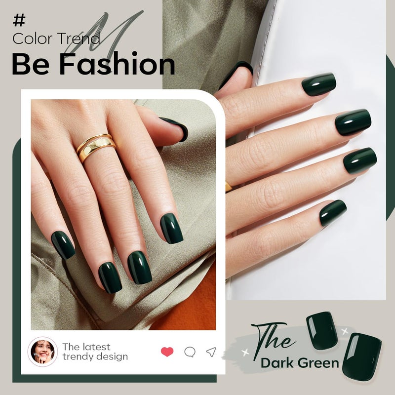 Modelones Dark Green Press on Nails, Short Square Fake Nails, Reusable Nail Kit with Nail Glue Adhesive Tabs Mini Nail File, Nails Press Ons 32Pcs 16Sizes, Women Girl Gift - Image 3