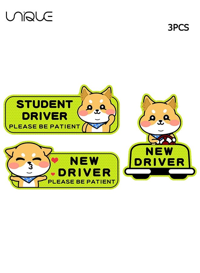 يونيك 3 قطع عاكسة ملصقات سائق جديد للسيارة ، مغناطيس سيارة سائق الطالب ، ملصق عاكس للسائق الجديد لملصق مغناطيس ممتص الصدمات للسيارة ، حافظ على المسافة يرجى أن تكون علامة سلامة المريض (فصيل كورجي لطيف) - Image 1