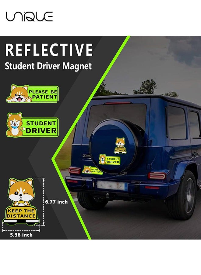 يونيك 3 قطع عاكسة ملصقات سائق جديد للسيارة ، مغناطيس سيارة سائق الطالب ، ملصق عاكس للسائق الجديد لملصق مغناطيس ممتص الصدمات للسيارة ، حافظ على المسافة يرجى أن تكون علامة سلامة المريض (فصيل كورجي لطيف) - Image 3