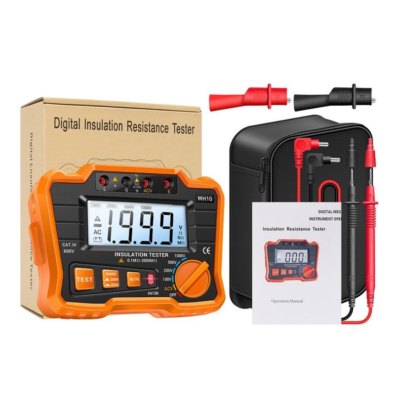 Mh10 Digital Megohmmeter Insulation Resistance Tester LCD Backlight Orange - Image 2