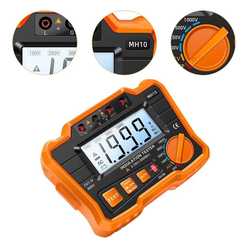 Mh10 Digital Megohmmeter Insulation Resistance Tester LCD Backlight Orange - Image 5
