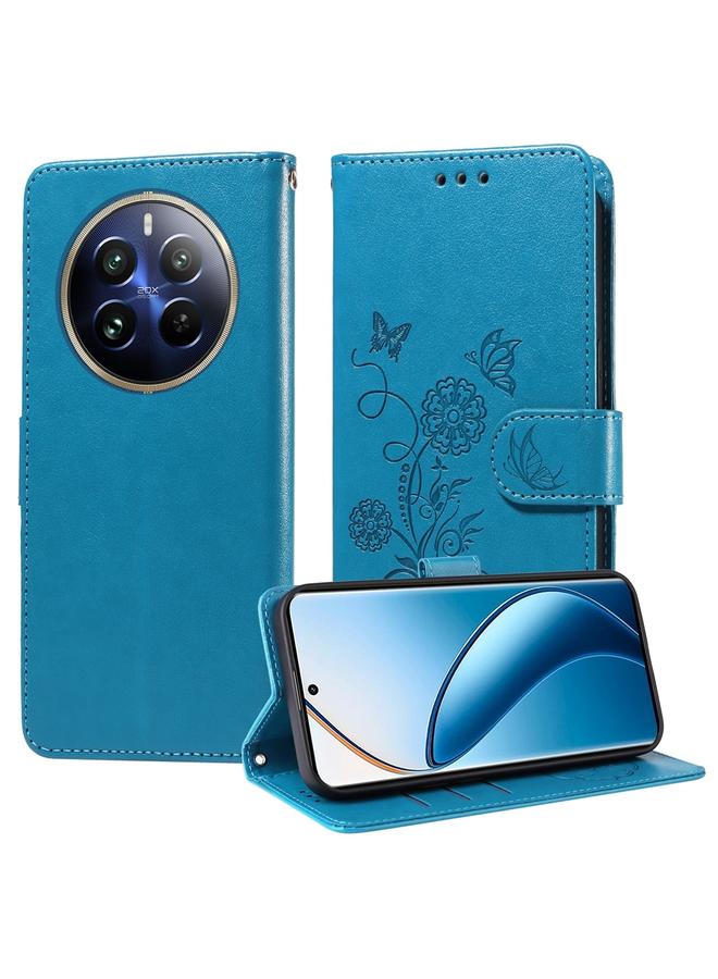 The Bros Case For Realme 12 Pro / 12 Pro+ / P1 Pro Global Embossed Butterfly Flowers Leather Phone Case