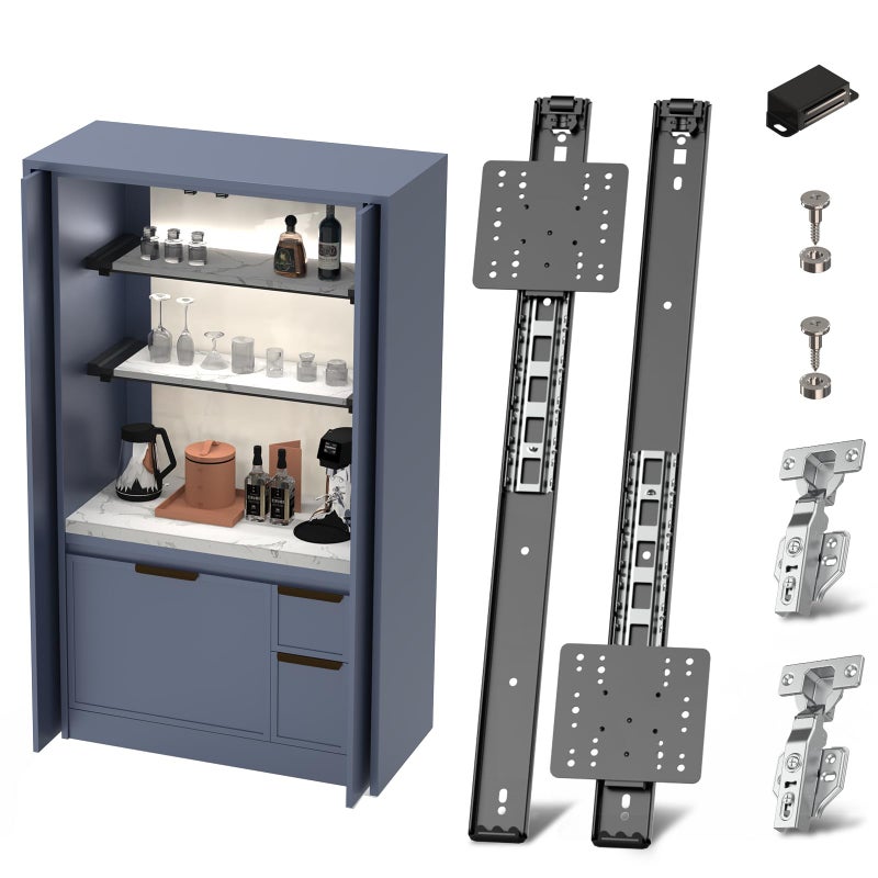 Dolenor Cabinet Pocket Door Slide System Kit 222PCS Inset Sliding Hardware for Hidden Cabinet Doors 45lbs Capacity Space Saving Pocket Door Hardware for Kitchen Pantry Closet - Image 2
