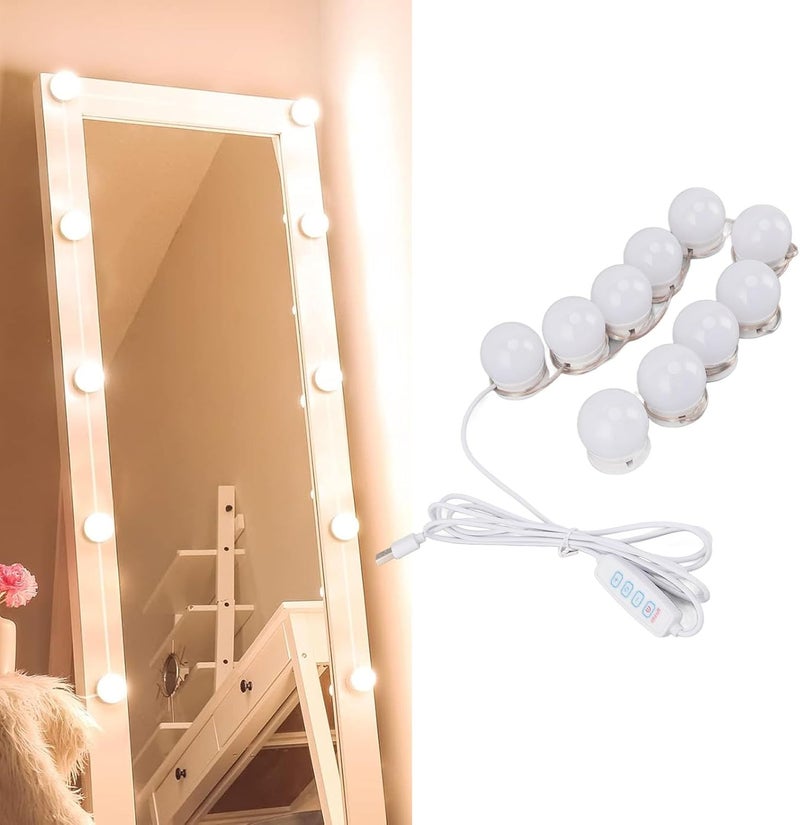مرآة زينة LED مع 10 لمبات قابلة للتعتيم، مرآة مزودة بمنفذ USB، ألوان وسطوع، مصممة لغرفة الملابس والحمام، 3 درجات حرارة لونية ووظيفة الذاكرة - Image 2